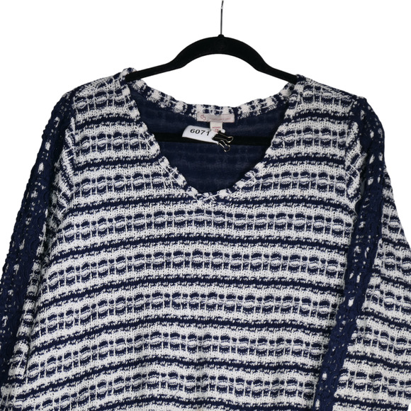 DB Established 1962 Tunic Sweater Women 2X Blue White Lace Trim Nautical Cozy - Picture 2 of 7
